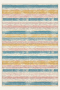 Tappeto lavabile Village Rows Teal Multi, forma rettangolare, vista dall'alto