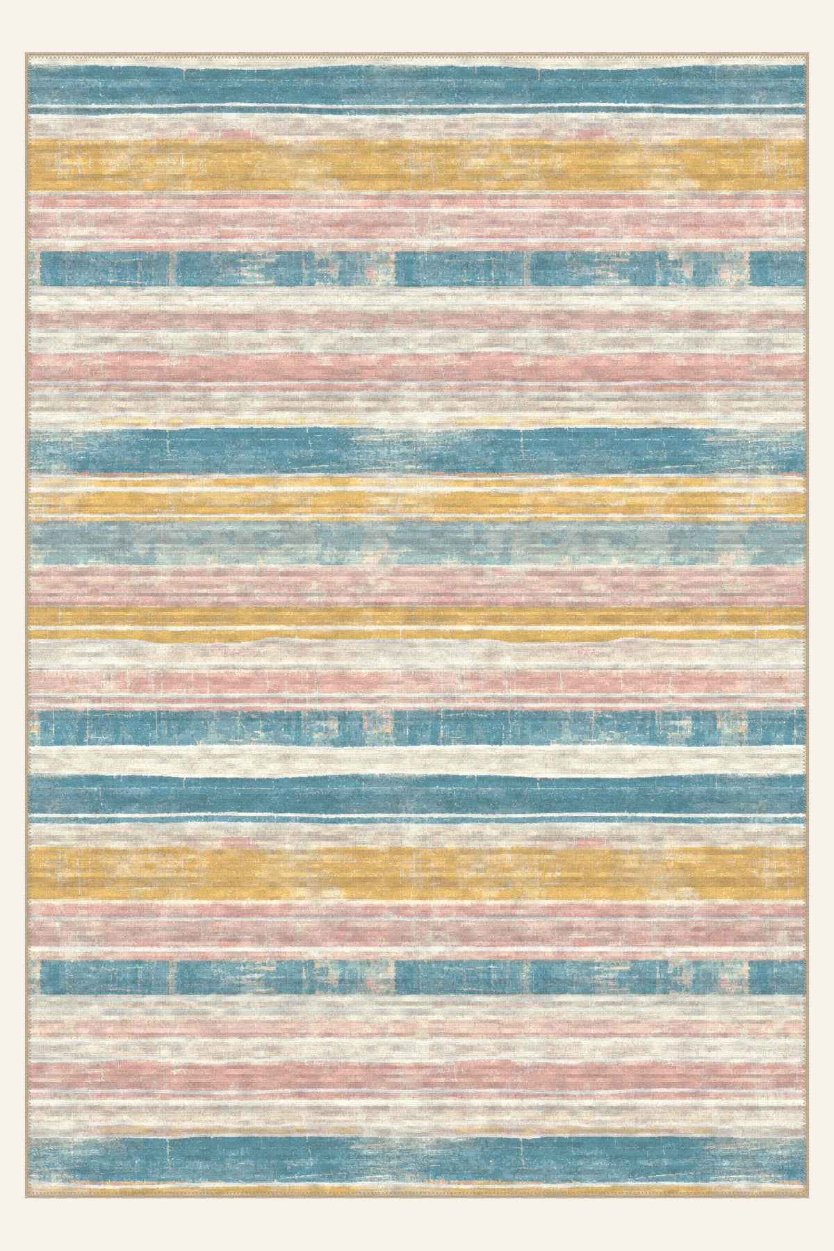 Tappeto lavabile Village Rows Teal Multi, forma rettangolare, vista dall'alto