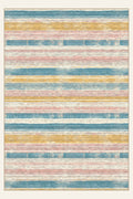 Village Rows Teal Multi washable rug, rectangle shape, top view