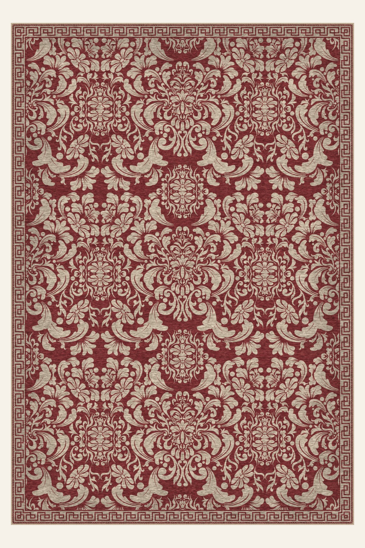 Palazzo Scroll Garnet washable rug, rectangle shape, top view