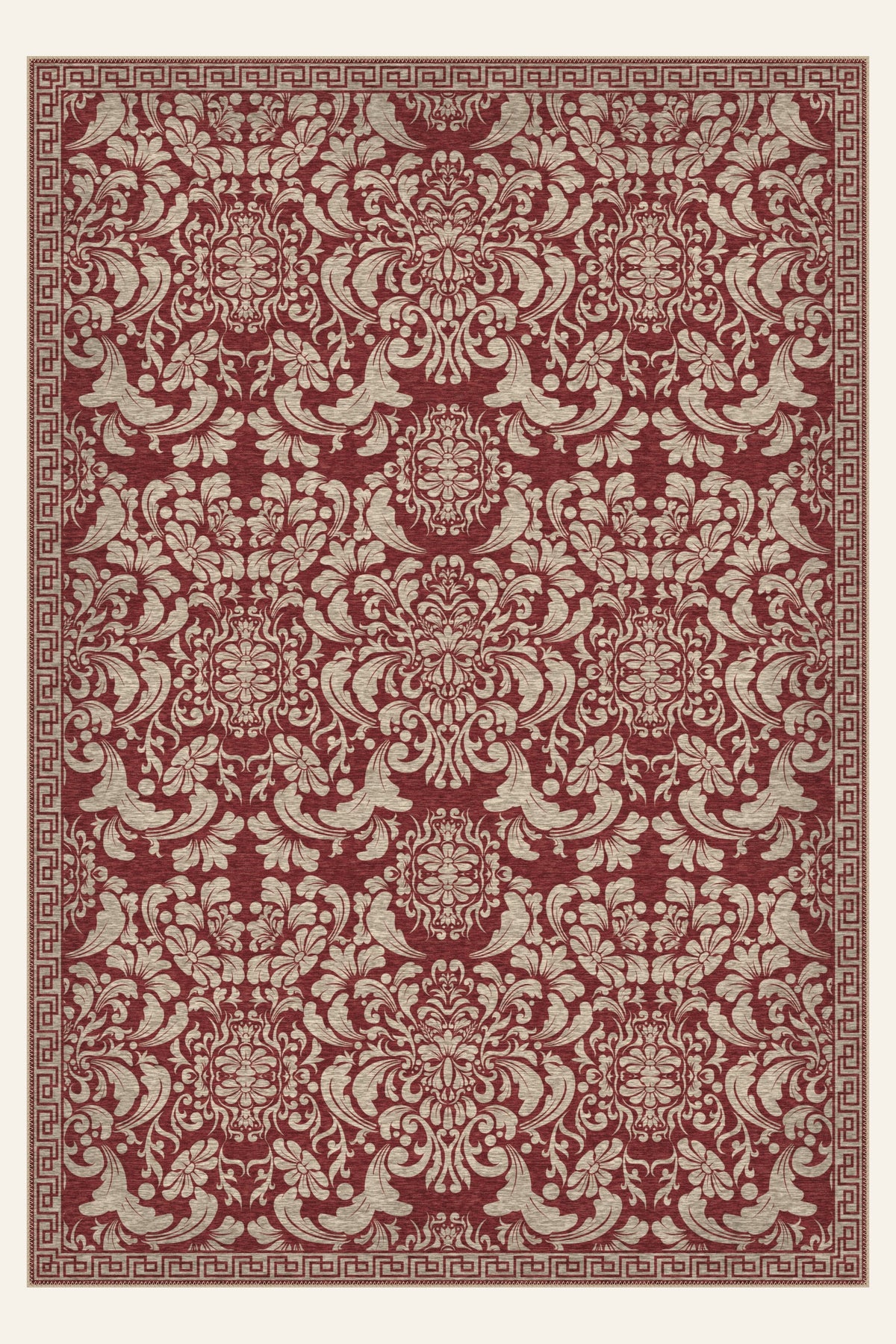 Palazzo Scroll Garnet washable rug, rectangle shape, top view