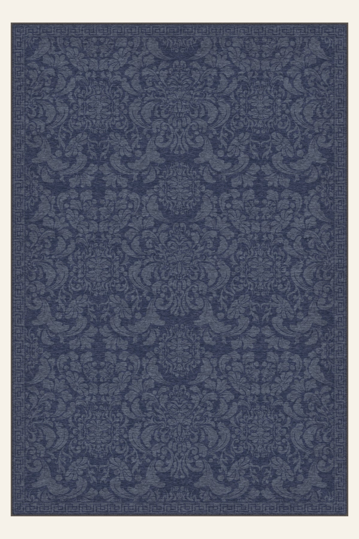 Palazzo Scroll Navy washable rug, rectangle shape, top view