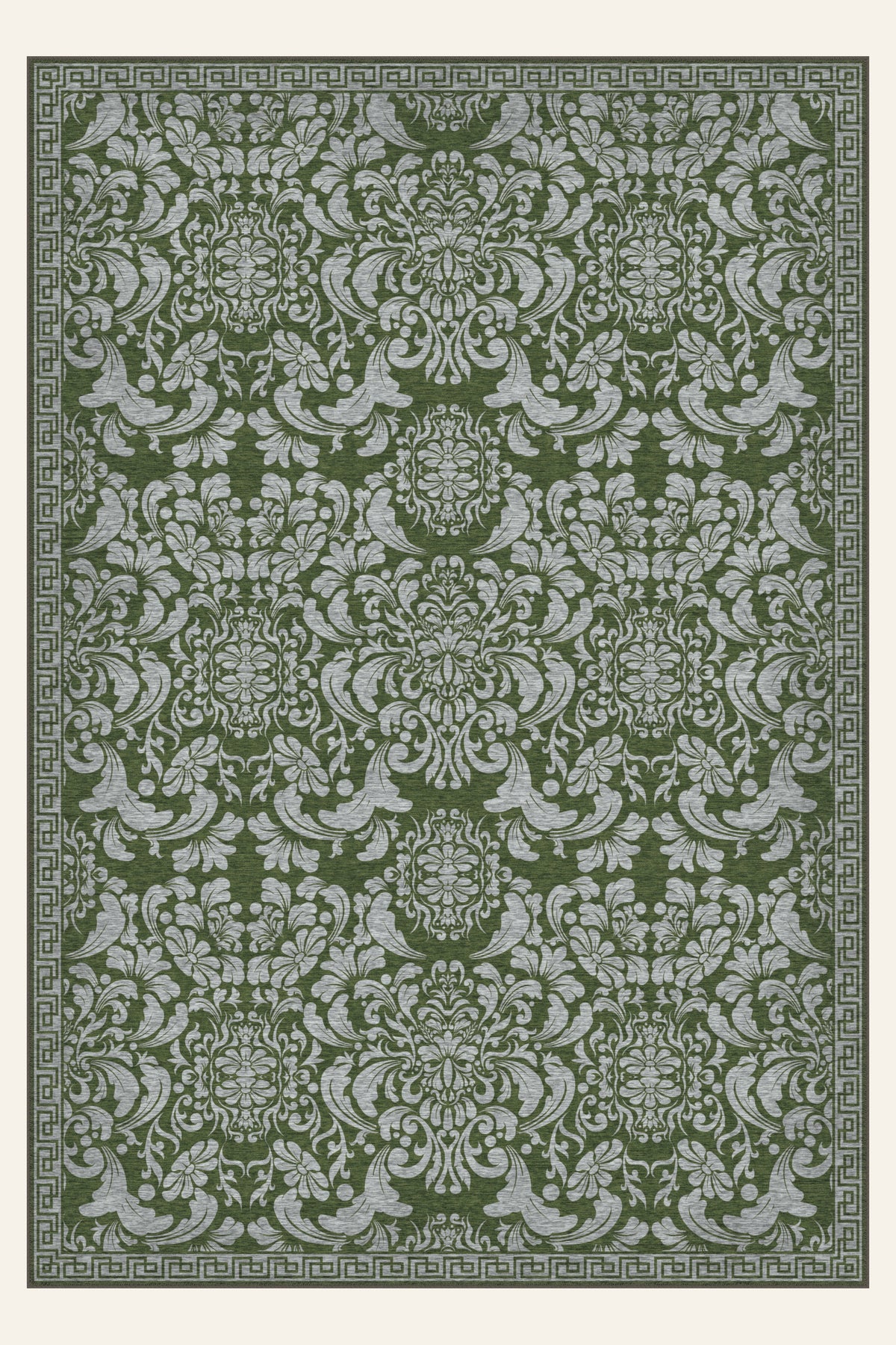 Tappeto lavabile Palazzo Scroll Moss Green, forma rettangolare, vista dall'alto