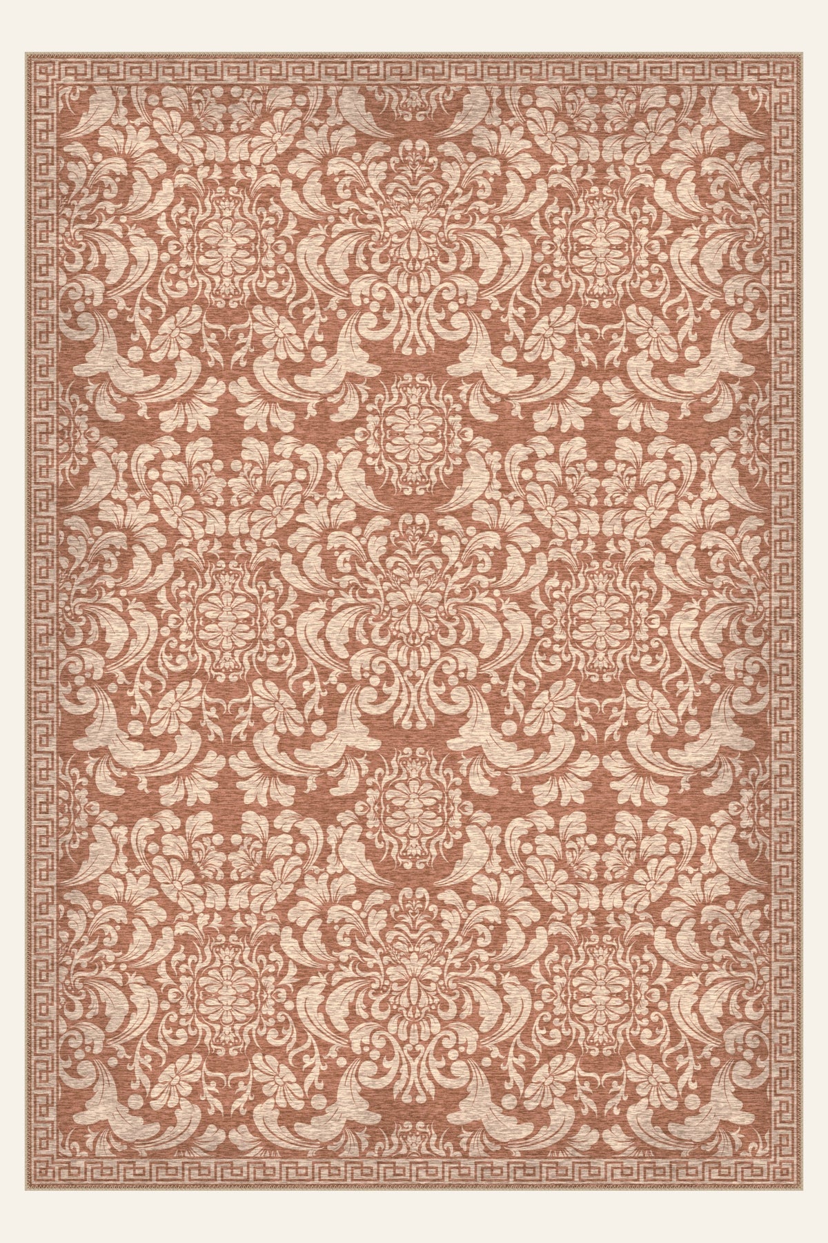Waschbarer Teppich Palazzo Scroll Terracotta, rechteckige Form, Draufsicht