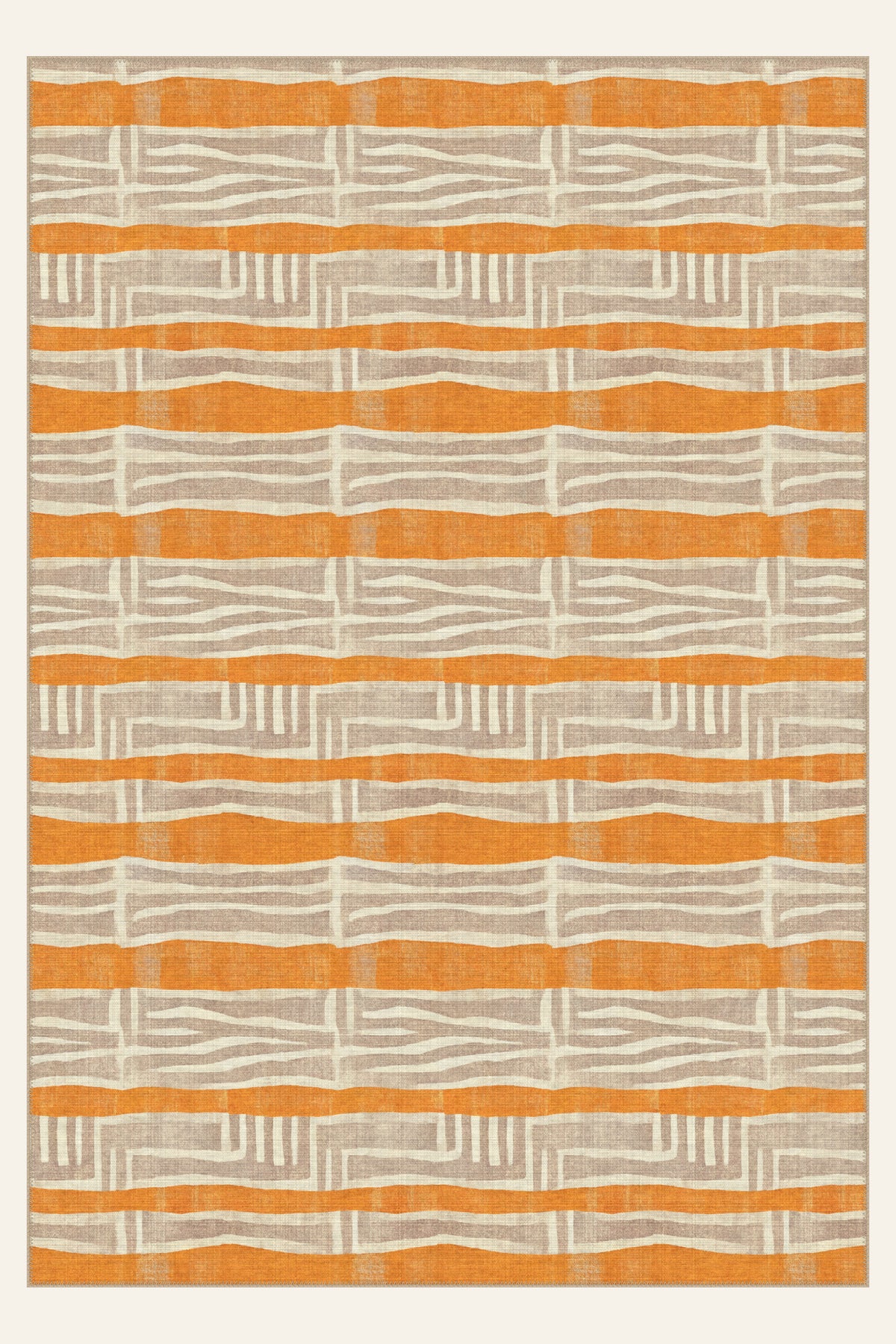 Tapis lavable Sahel Bands Tangerine, forme rectangulaire, vu de dessus