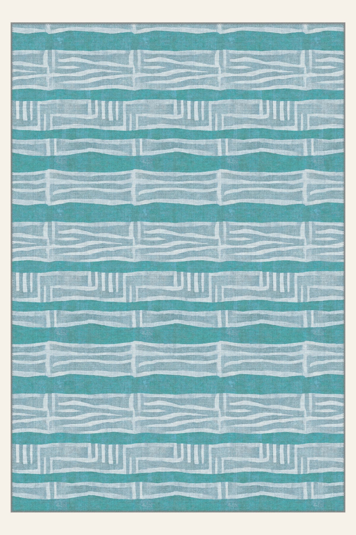 Sahel Bands Turquoise washable rug, rectangle shape, top view