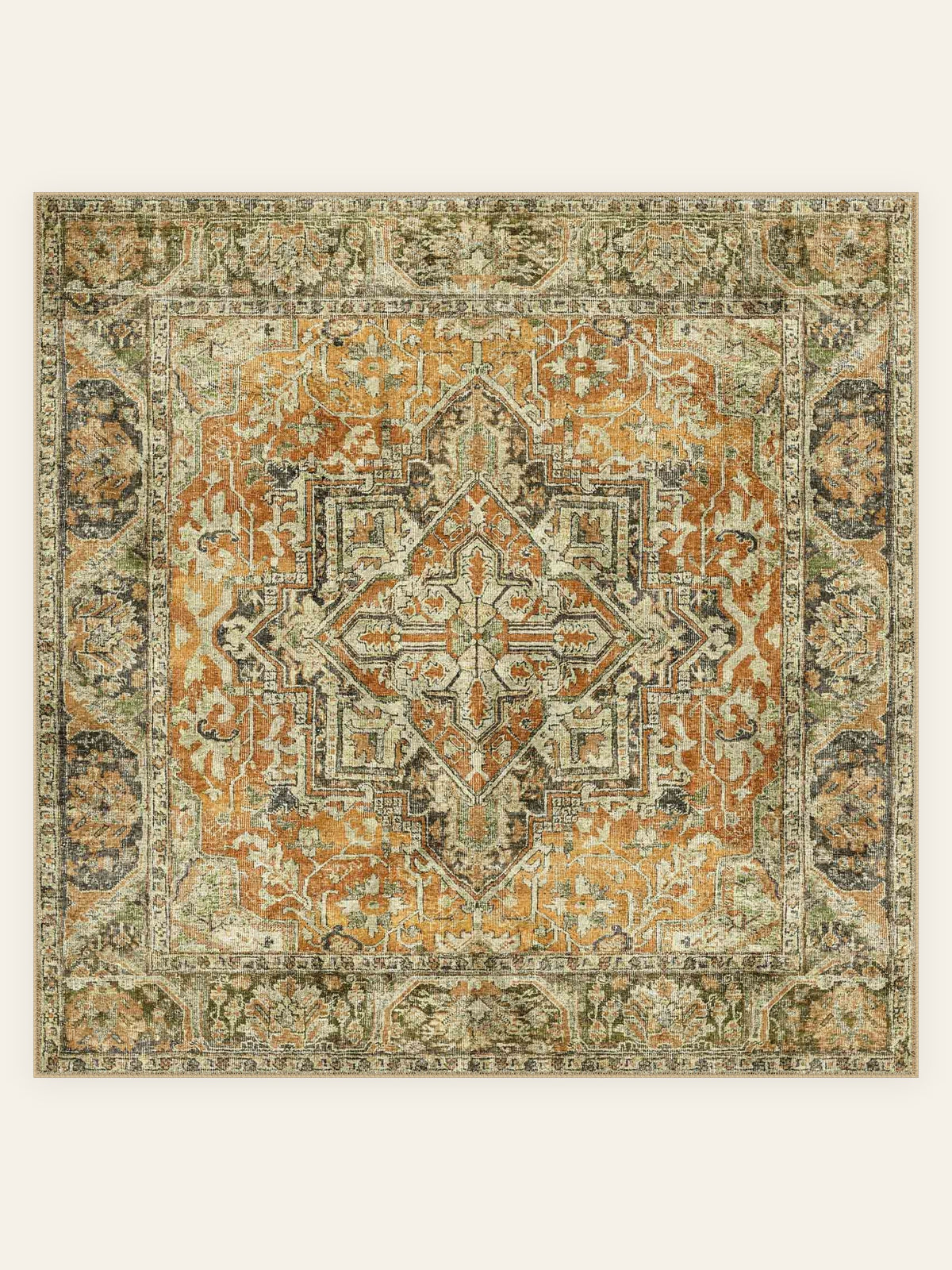 Tapis lavable Ember Medallion, forme carrée, vu de dessus