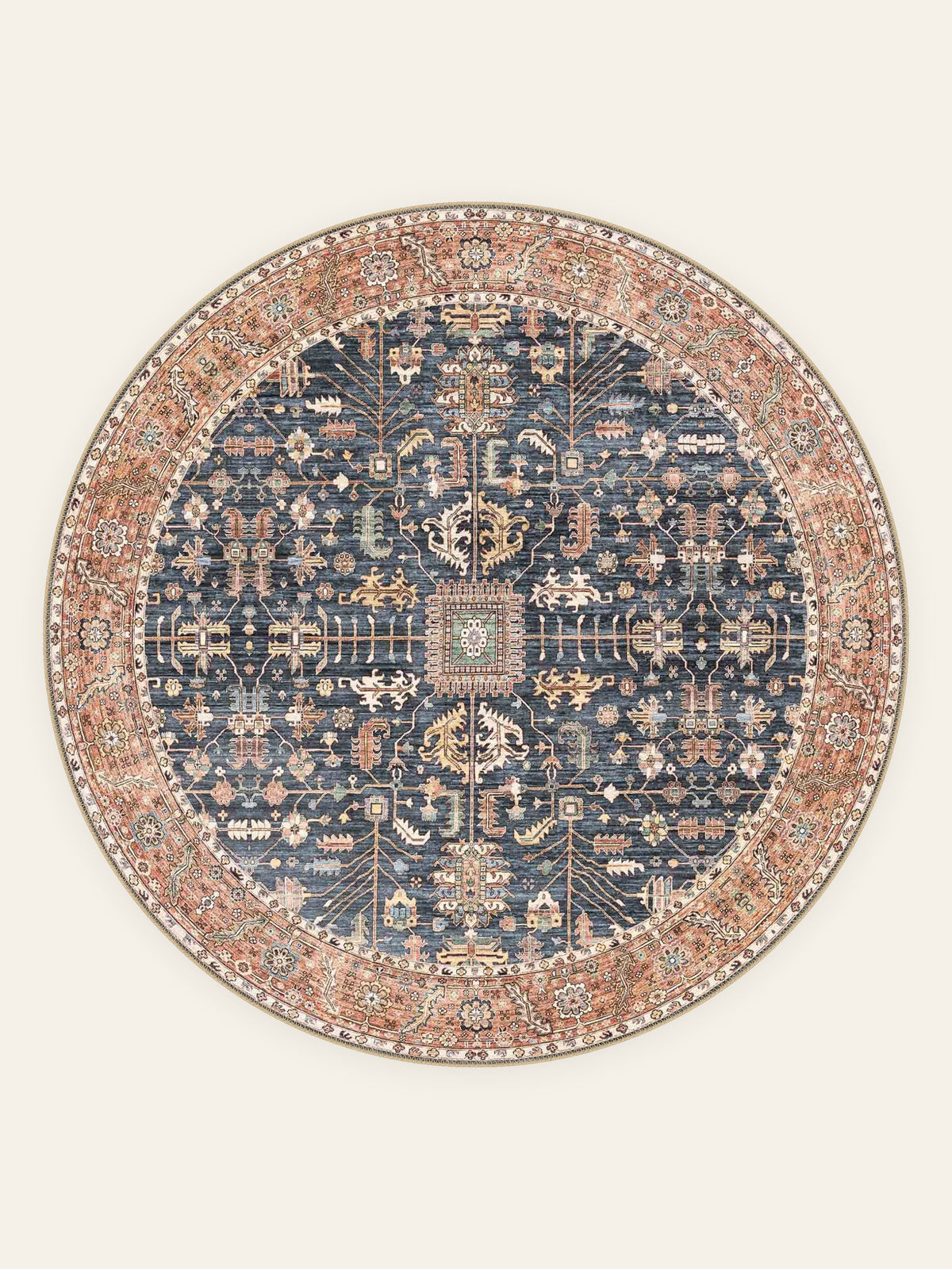 Midnight Caravan washable rug, round shape, top view