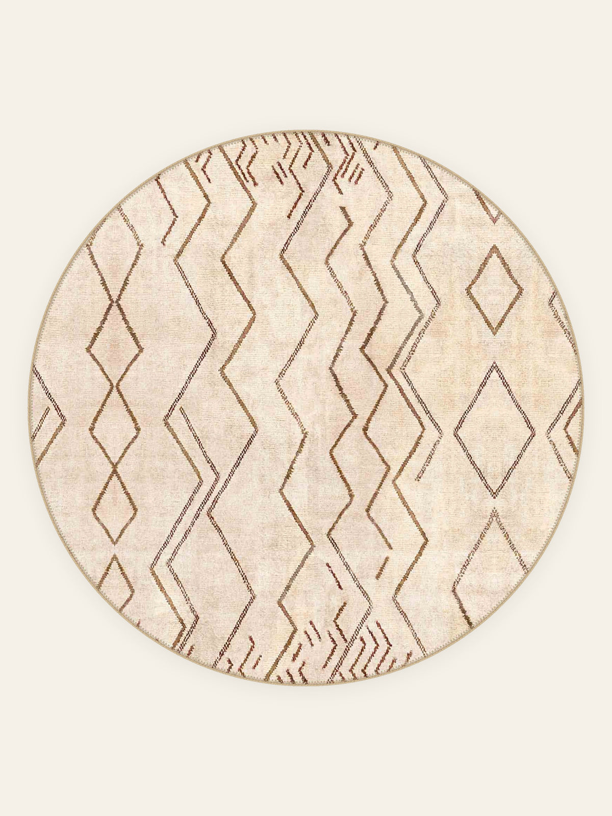 Zigzag Nomad washable rug, round shape, top view