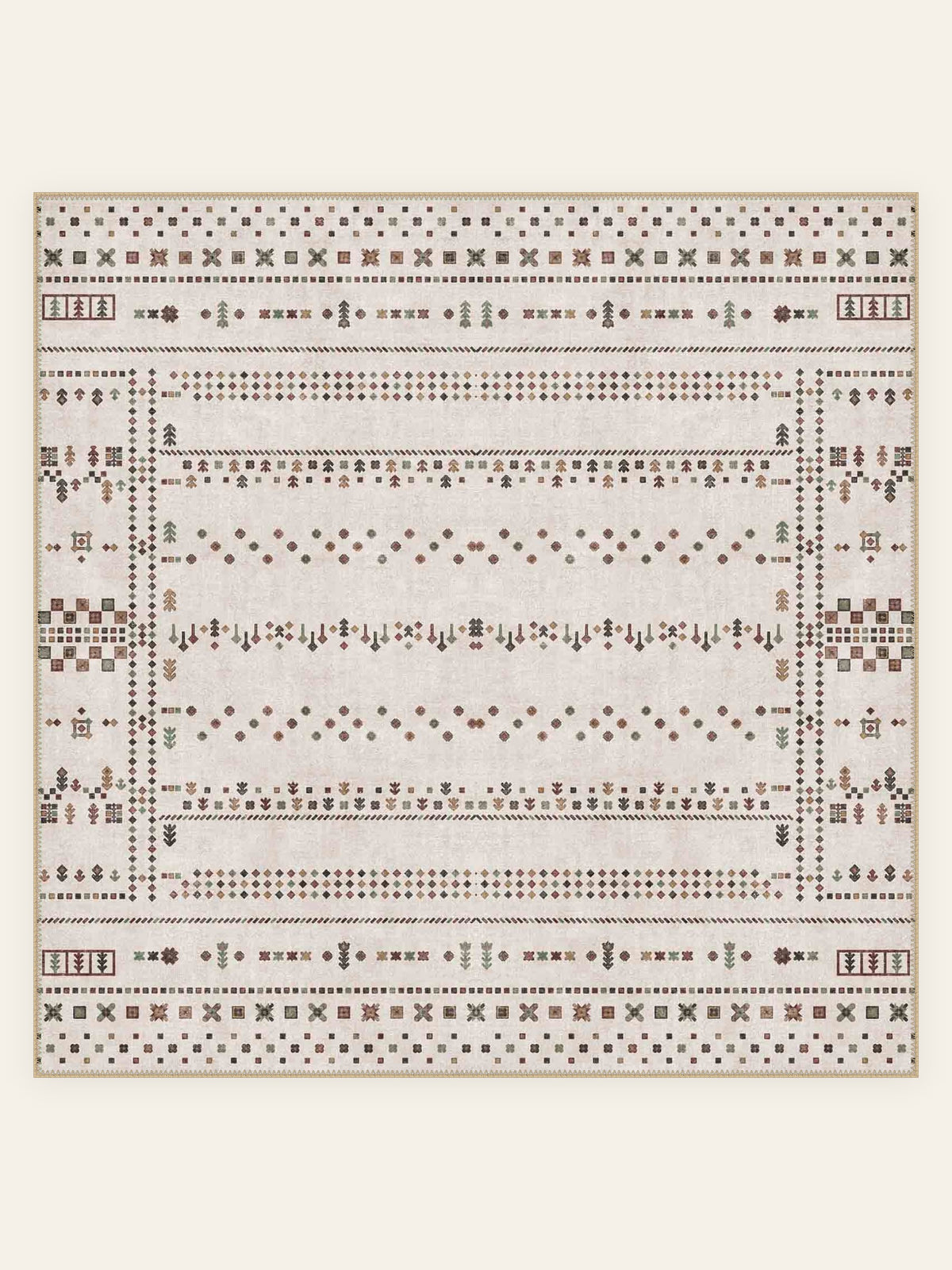 Tapis lavable Suzani Bloom, forme carrée, vu de dessus