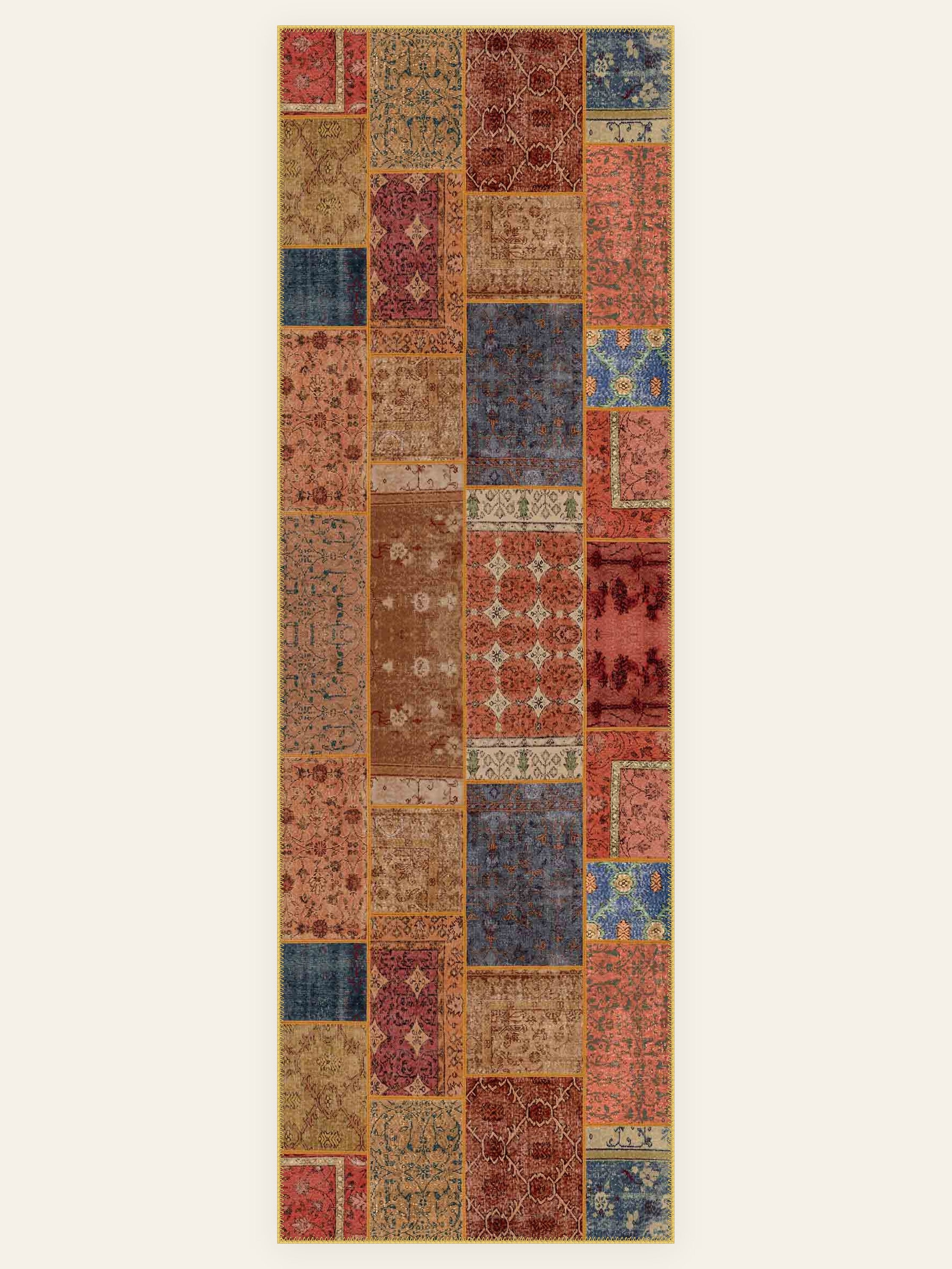 Patchwork Bazaar Multicolour Vintage Patchwork Washable Rug | Rugember
