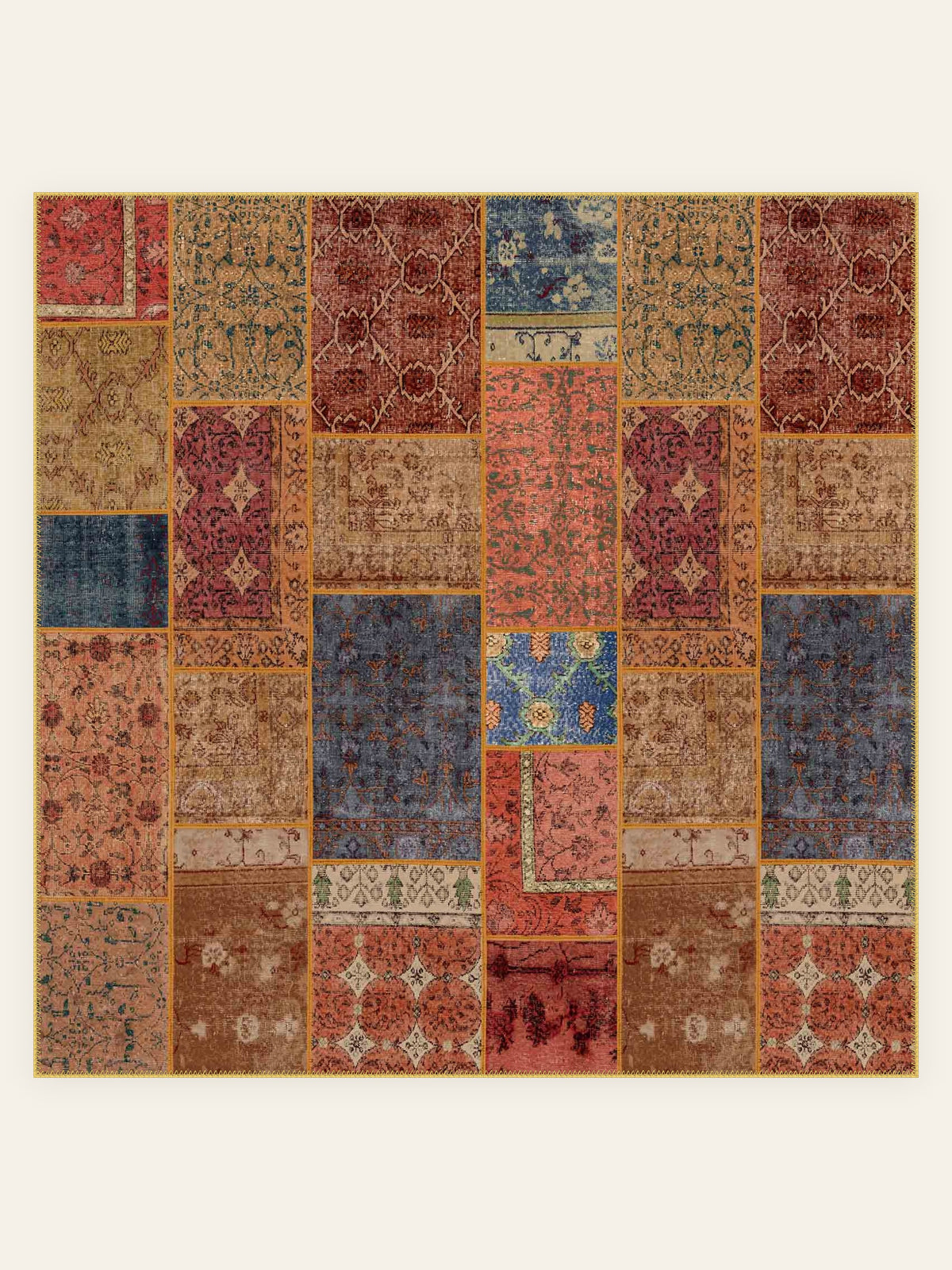 Tapis lavable Patchwork Bazaar, forme carrée, vu de dessus