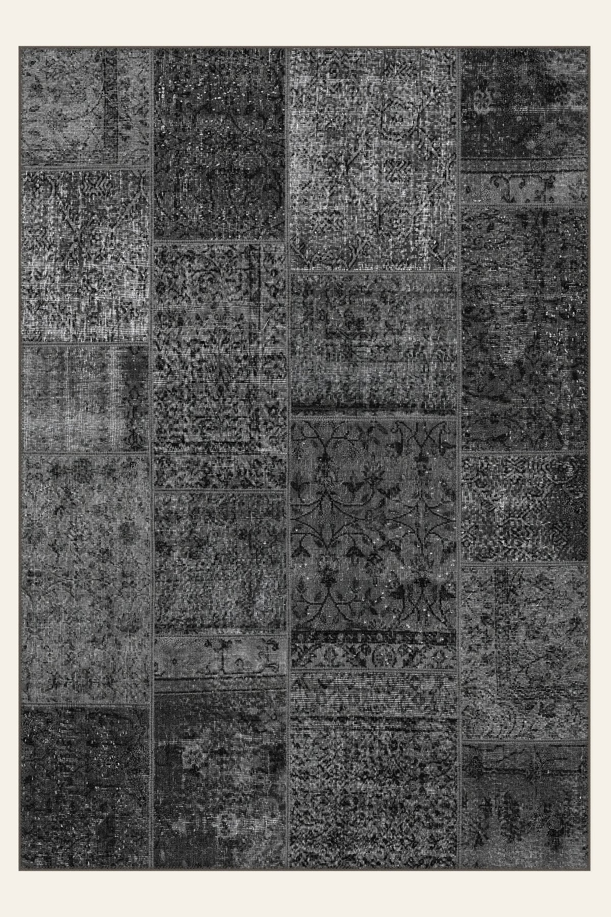Patchwork Noir washable rug, rectangle shape, top view