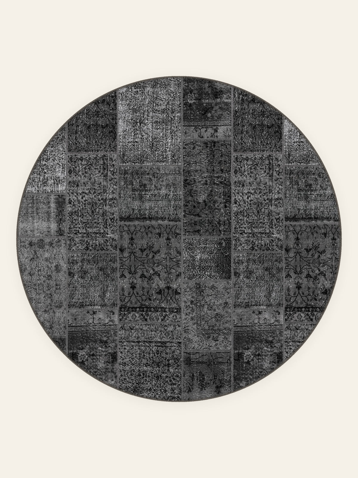 Patchwork Noir washable rug, round shape, top view