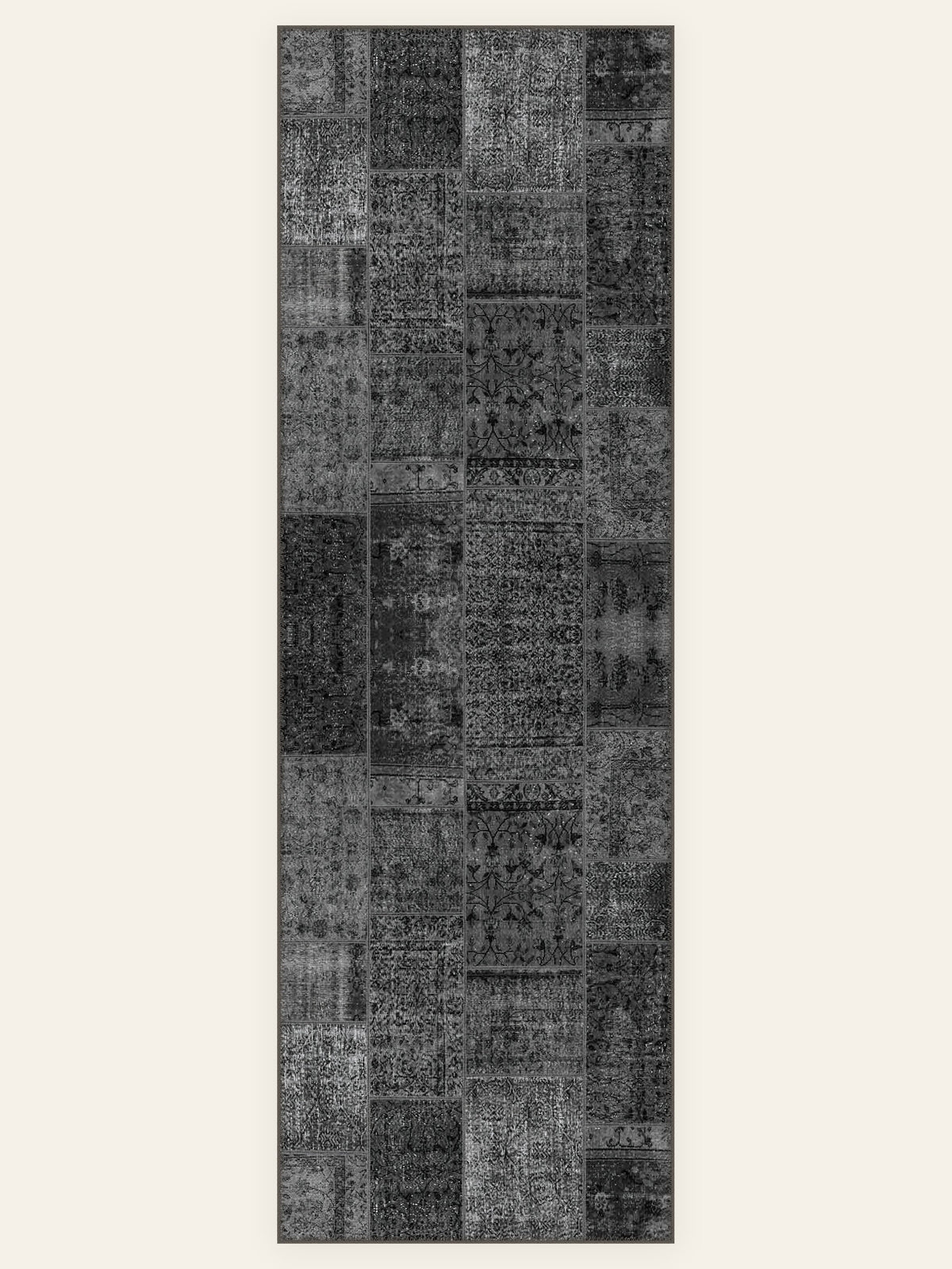 Patchwork Noir washable rug, runner shape, top view