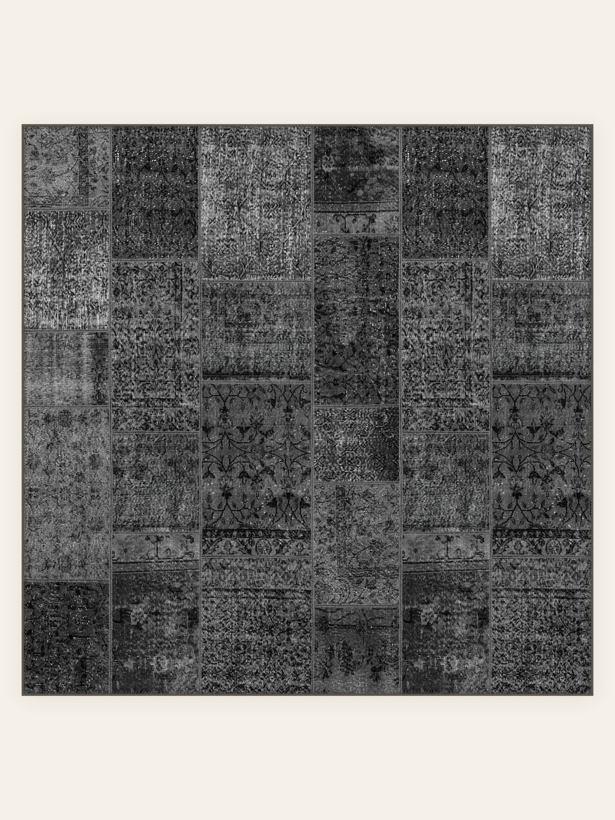 Patchwork Noir washable rug, square shape, top view