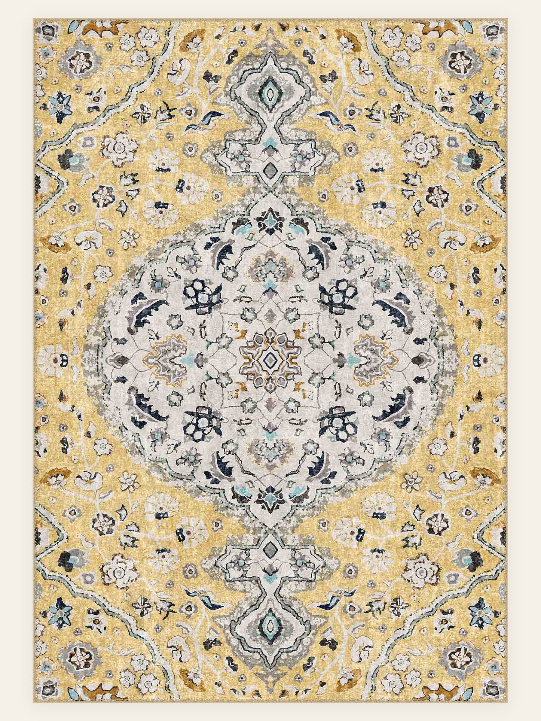 Golden Medallion washable rug, rectangle shape, top view