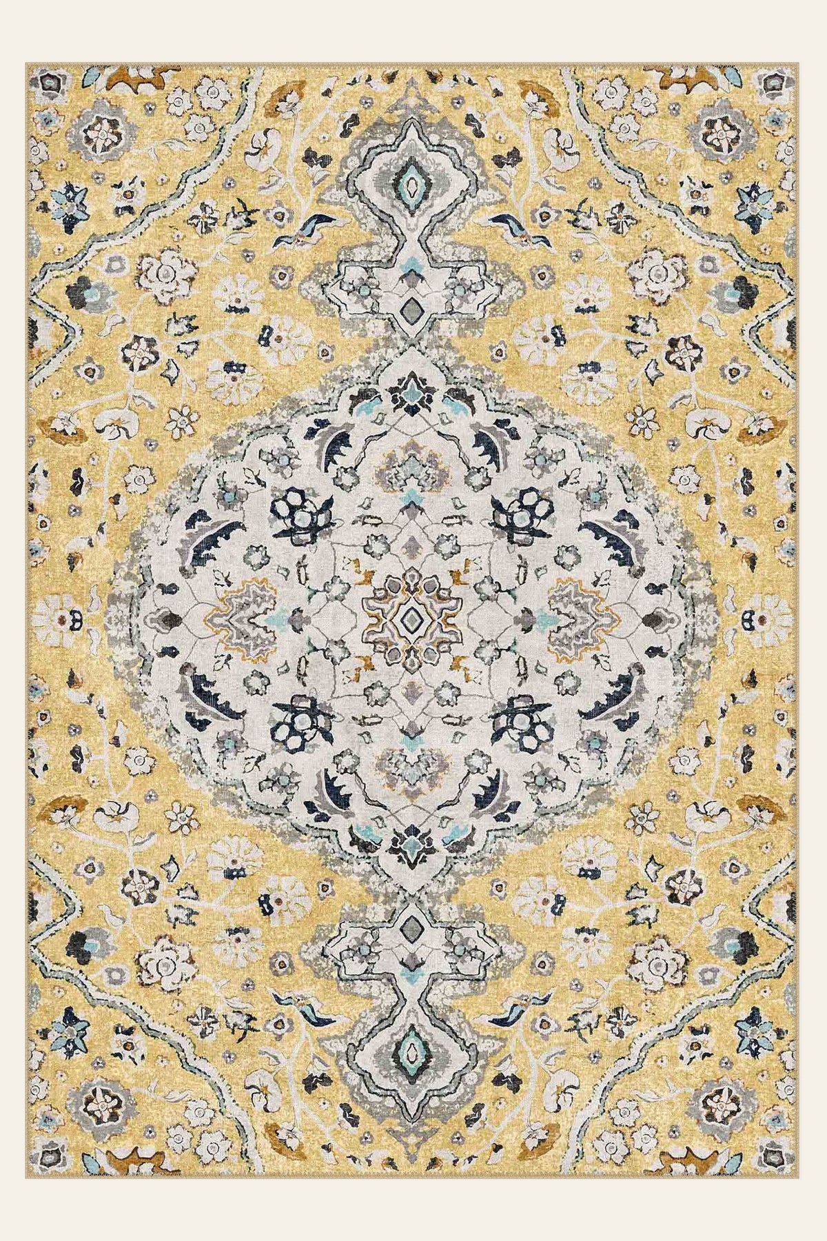 Golden Medallion washable rug, rectangle shape, top view