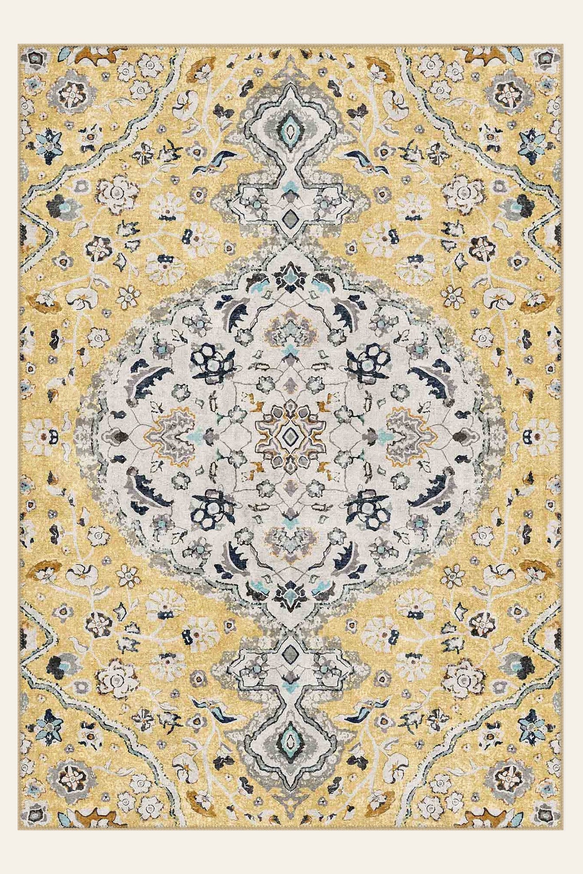Golden Medallion washable rug, rectangle shape, top view