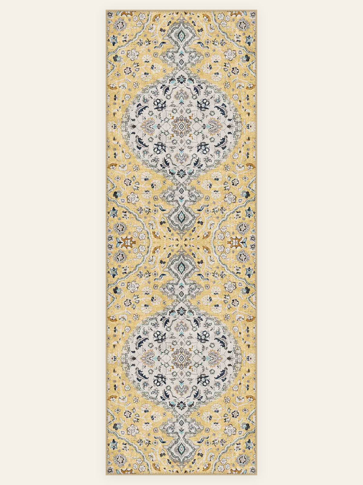 Golden Medallion washable rug, runner shape, top view
