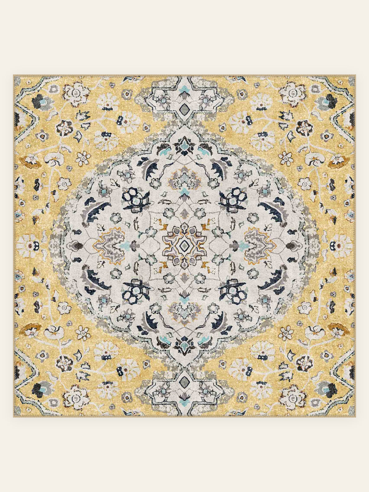 Tapis lavable Golden Medallion, forme carrée, vu de dessus
