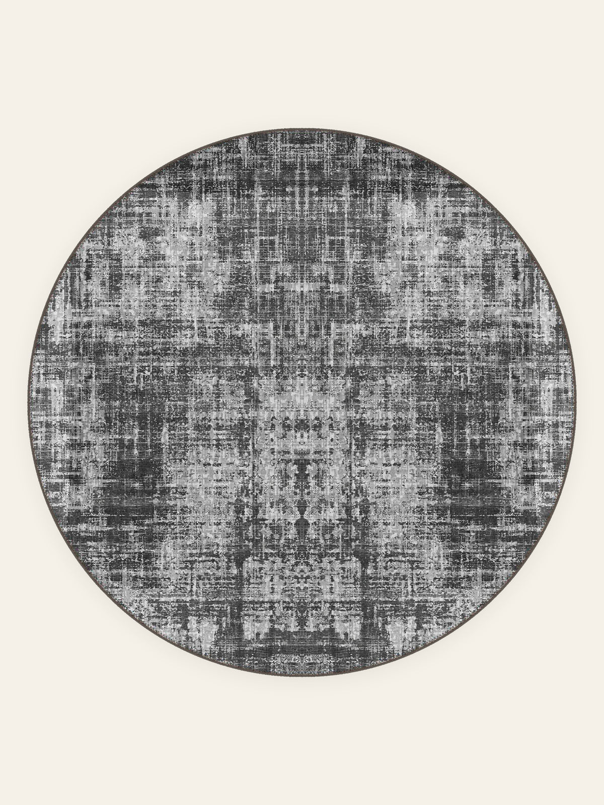 Graphite Wash washable rug, round shape, top view