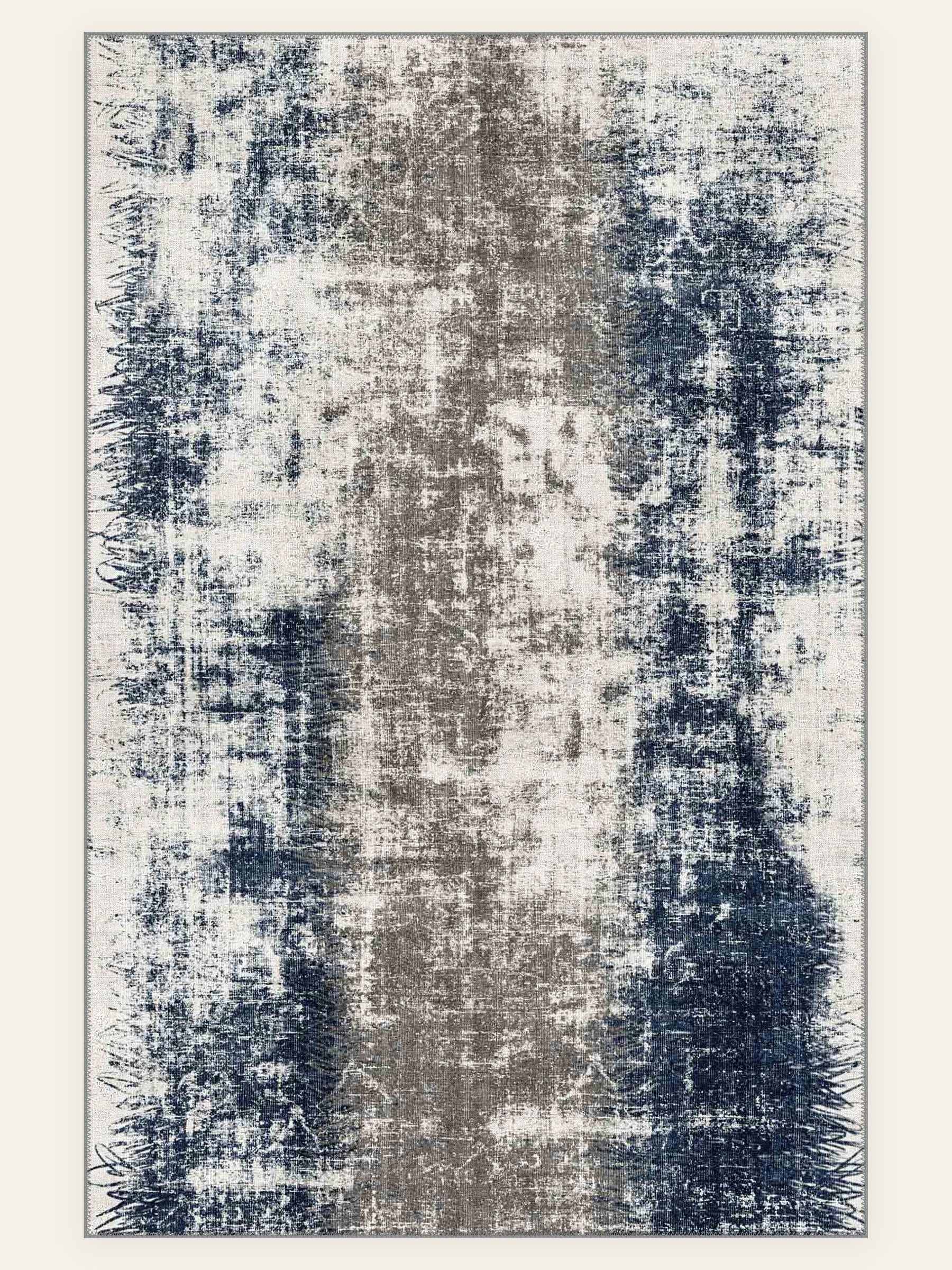 Indigo Storm washable rug, rectangle shape, top view