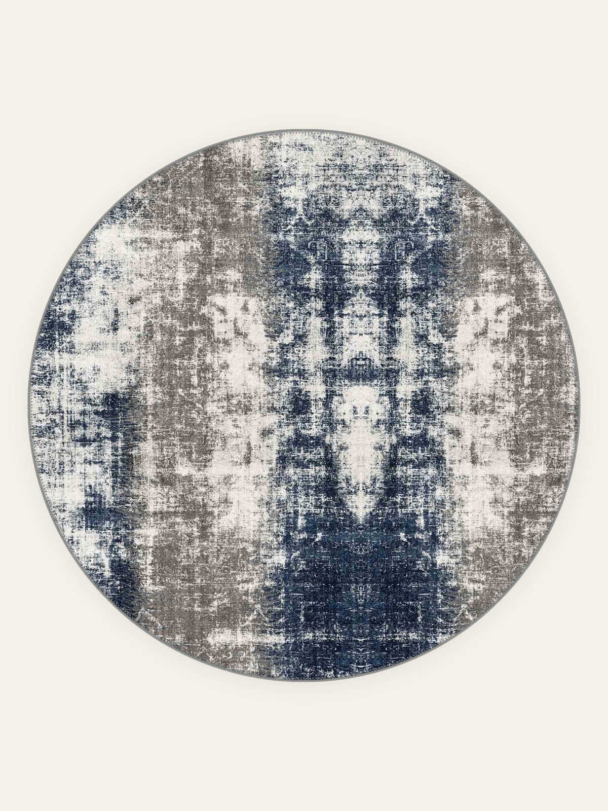 Indigo Storm washable rug, round shape, top view