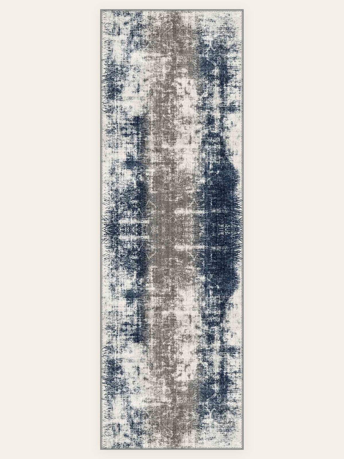 Indigo Storm washable rug, runner shape, top view