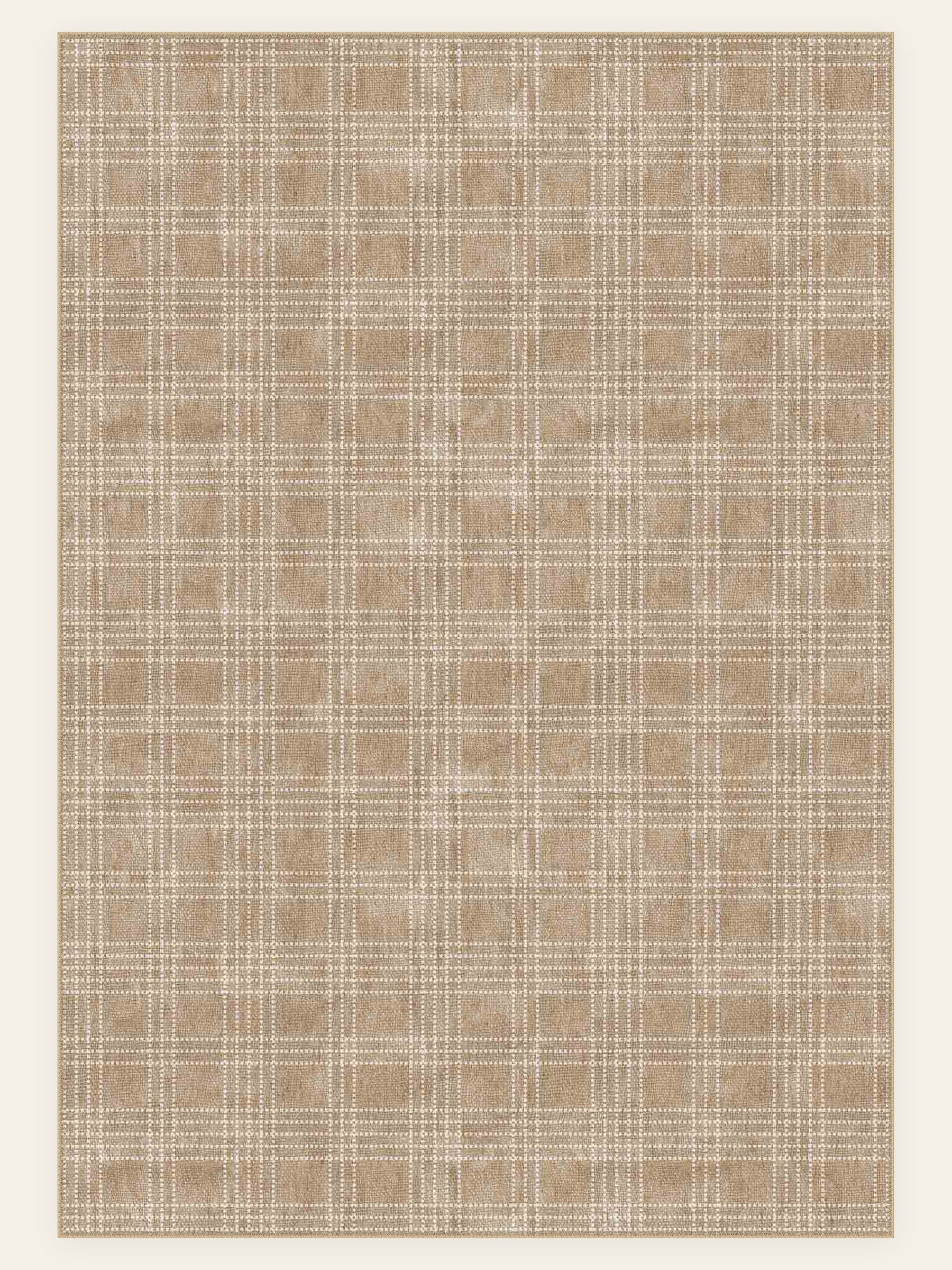 Caramel Plaid washable rug, rectangle shape, top view