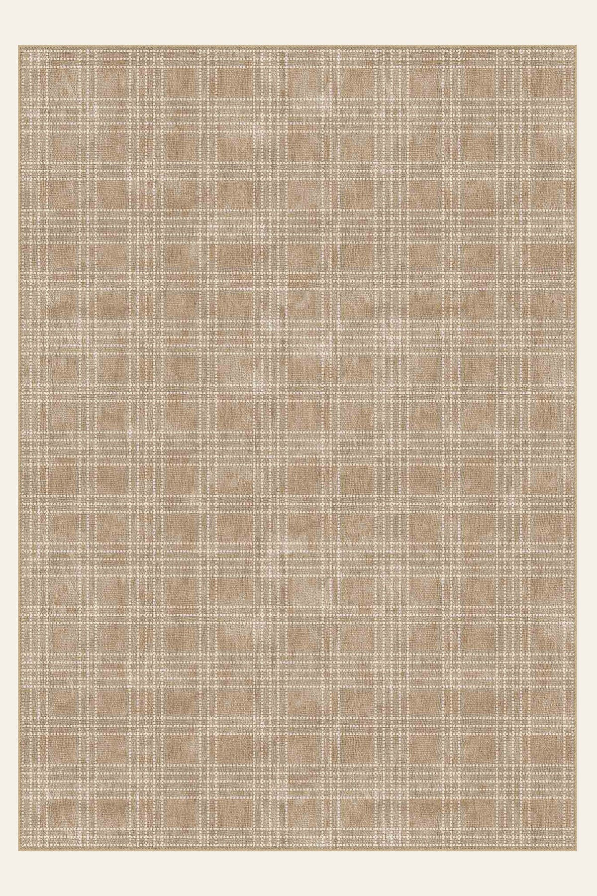 Caramel Plaid washable rug, rectangle shape, top view