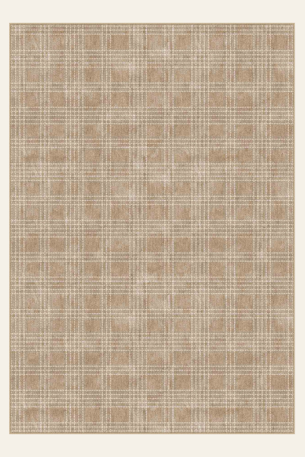 Caramel Plaid washable rug, rectangle shape, top view