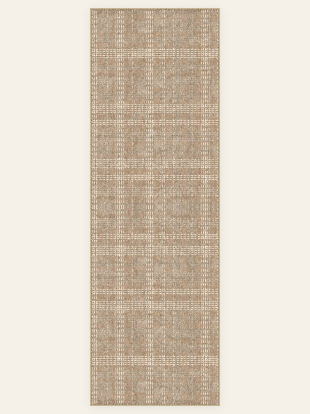 Caramel Plaid washable rug, runner shape, top view