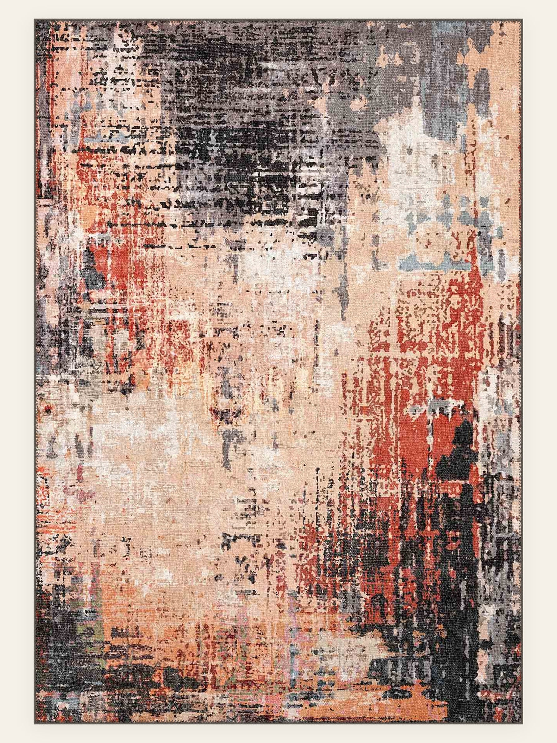 Ashfield Terracotta Multi washable rug, rectangle shape, top view