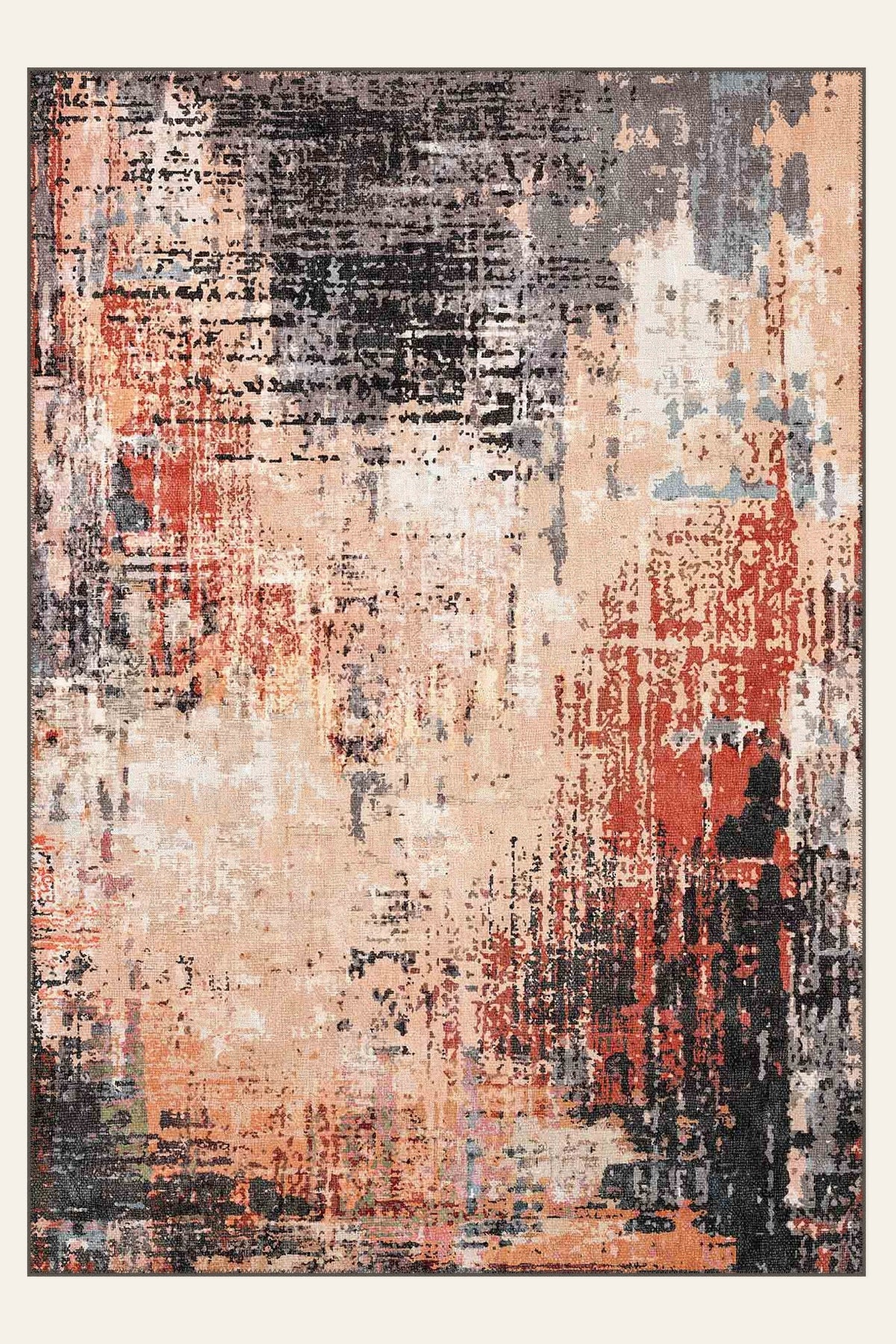 Ashfield Terracotta Multi washable rug, rectangle shape, top view