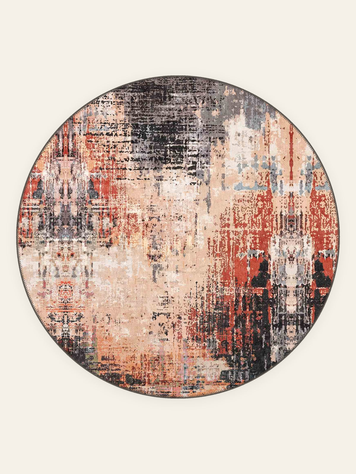 Ashfield Terracotta Multi washable rug, round shape, top view