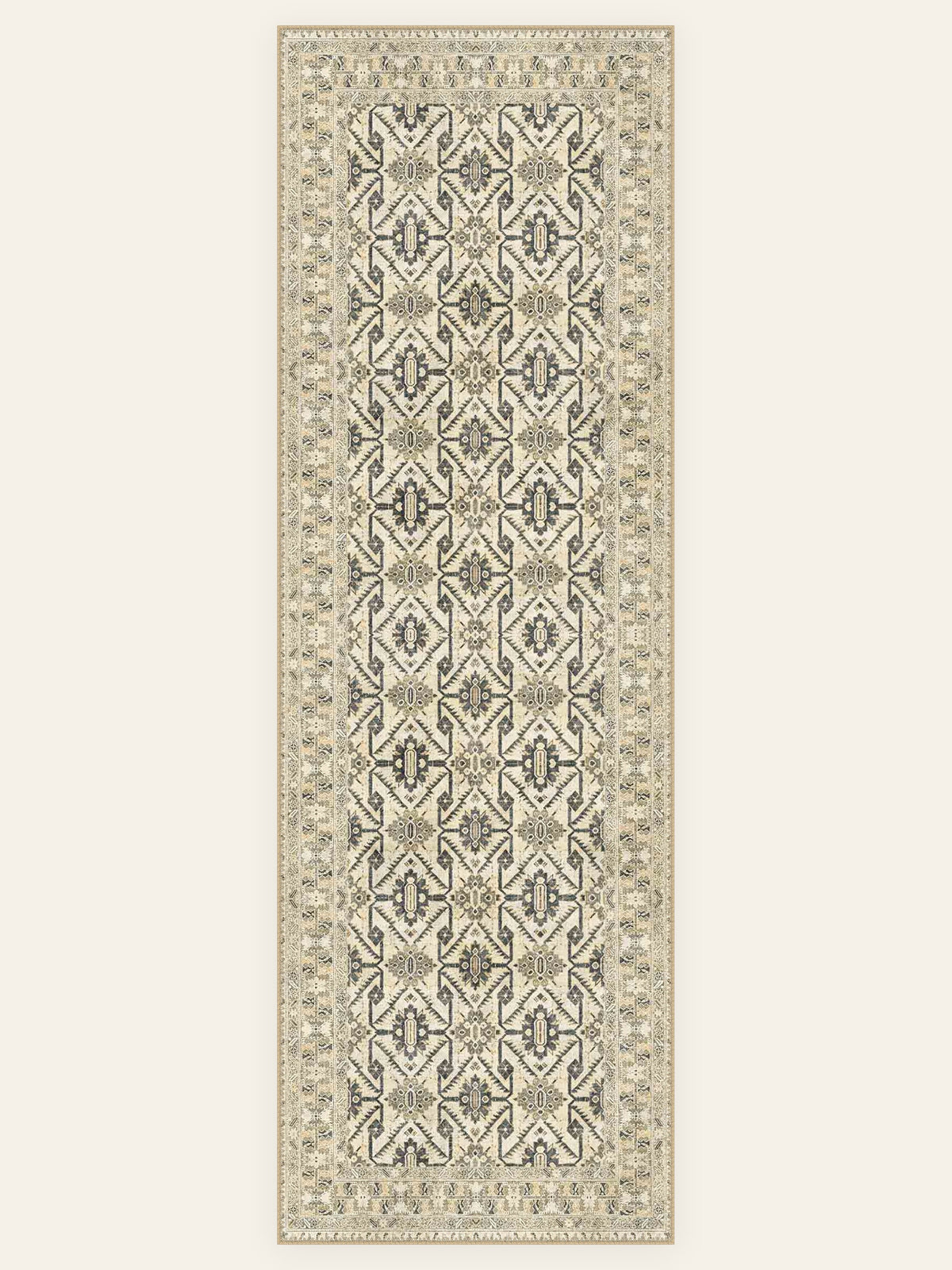 Sage Trellis washable rug, runner shape, top view