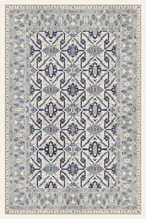 Indigo Trellis washable rug, rectangle shape, top view