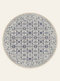 Indigo Trellis washable rug, round shape, top view