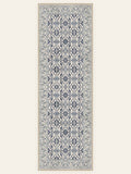 Indigo Trellis washable rug, runner shape, top view
