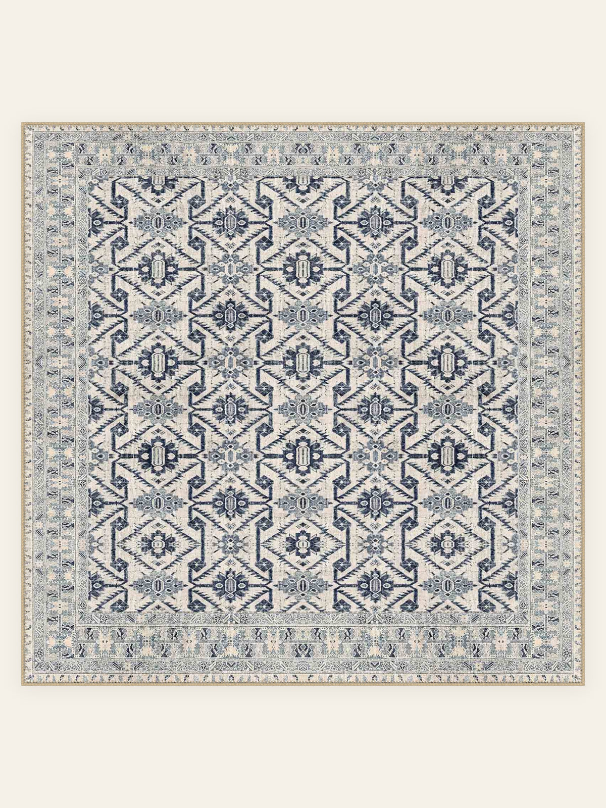 Tapis lavable Indigo Trellis, forme carrée, vu de dessus