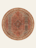 Rustic Heriz washable rug, round shape, top view