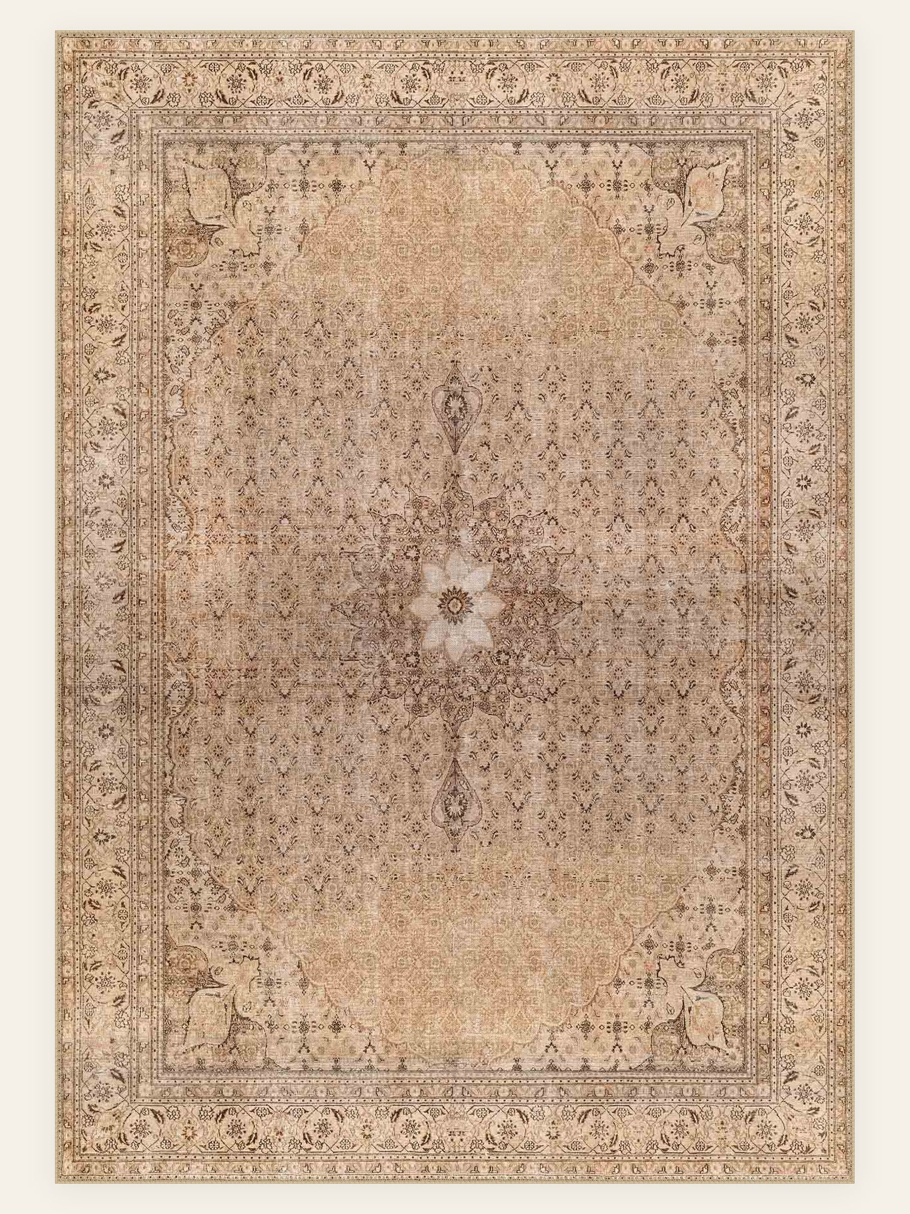 Antique Sand washable rug, rectangle shape, top view