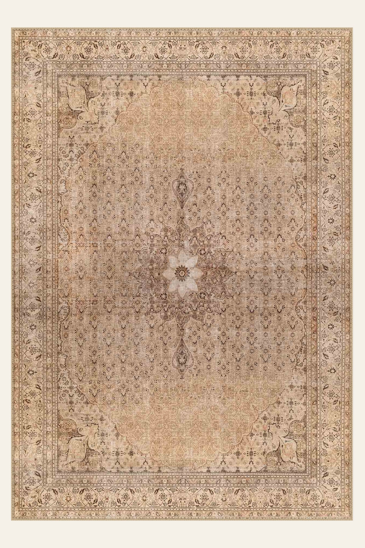 Antique Sand washable rug, rectangle shape, top view