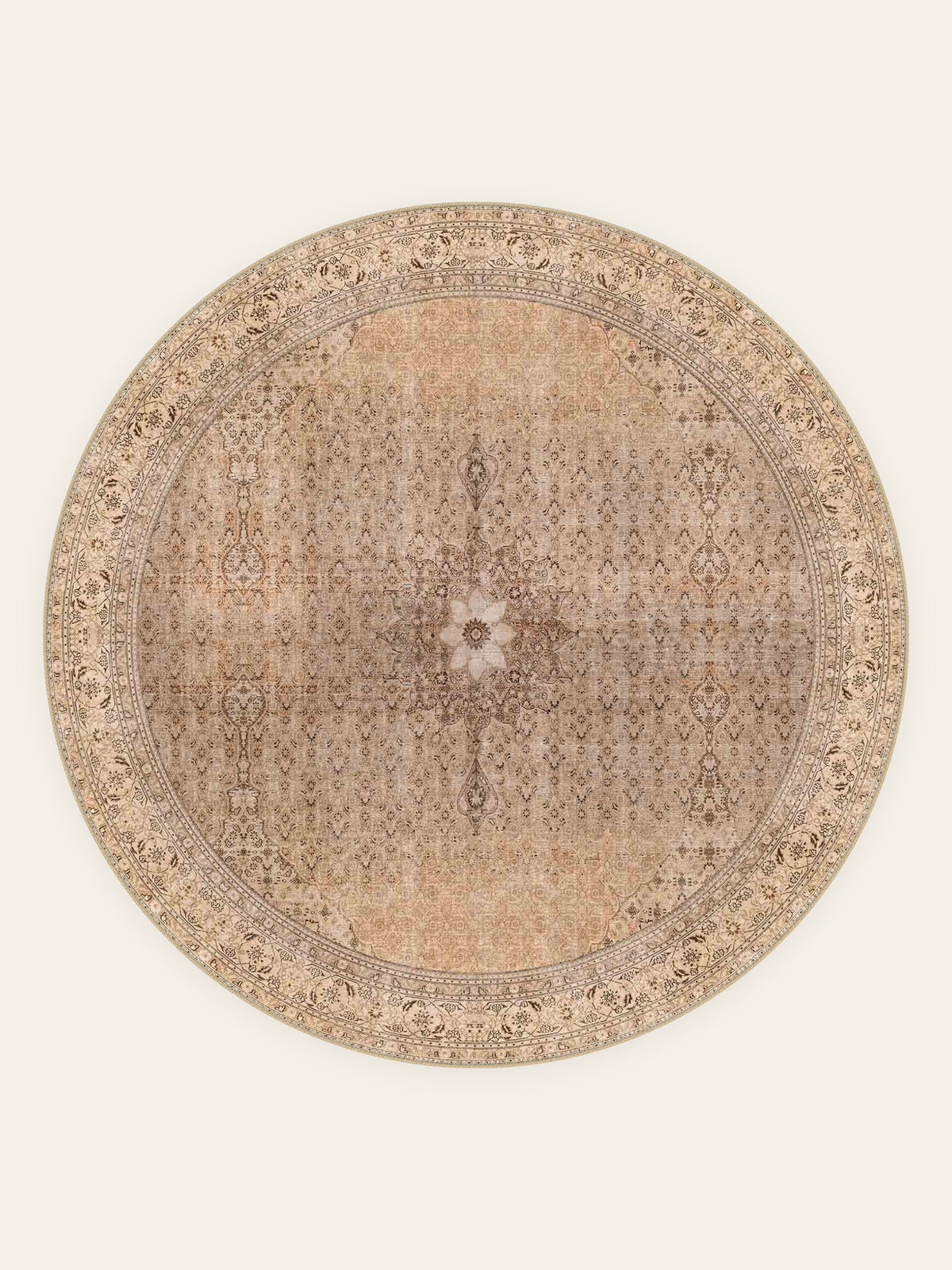 Wasbaar vloerkleed Antique Sand, ronde vorm, bovenaanzicht