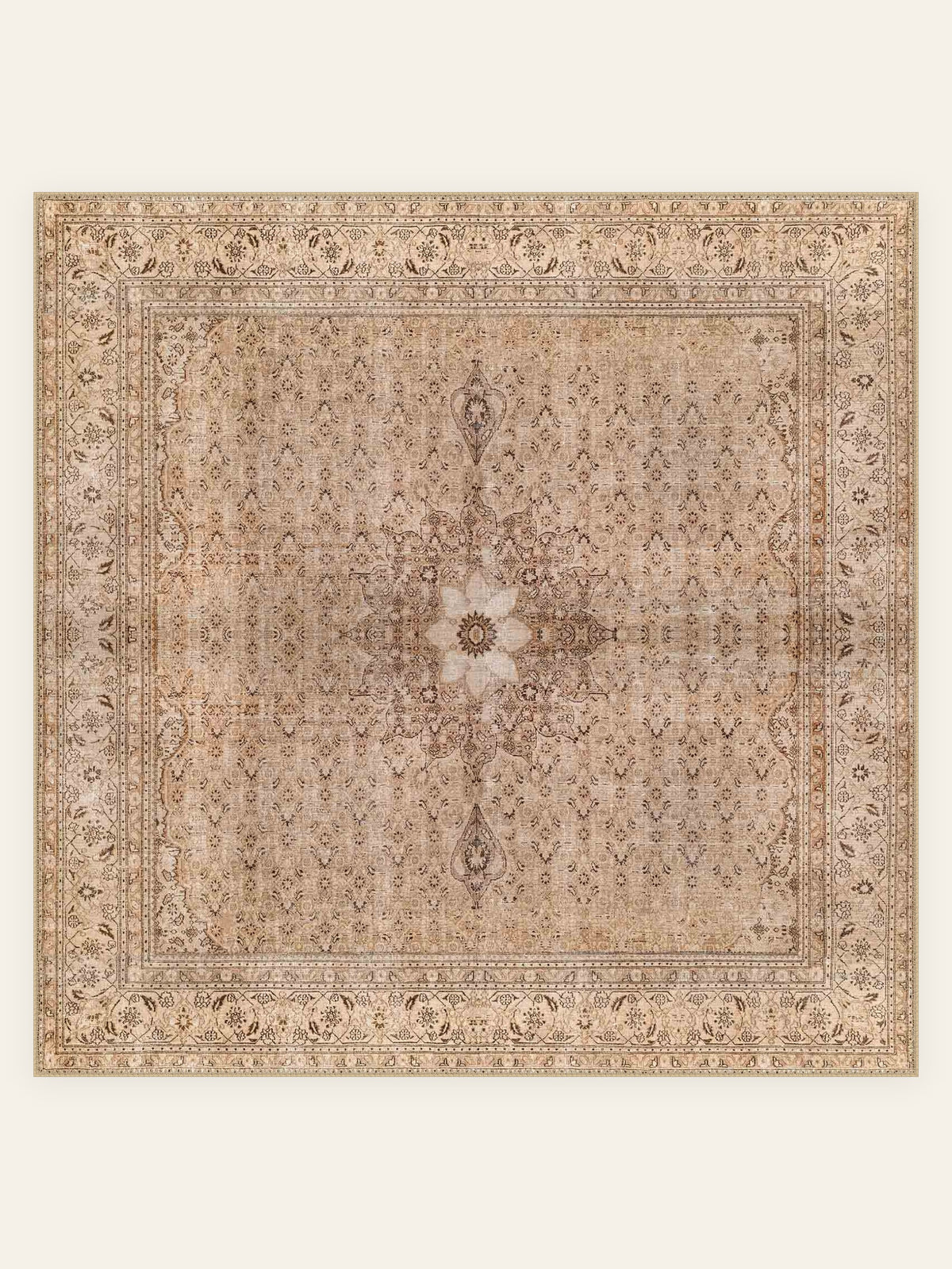 Antique Sand washable rug, square shape, top view