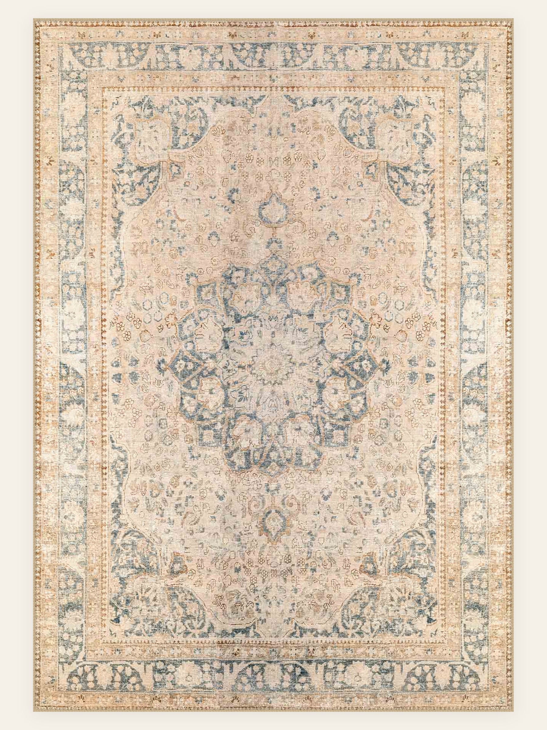 Porcelain Bloom washable rug, rectangle shape, top view
