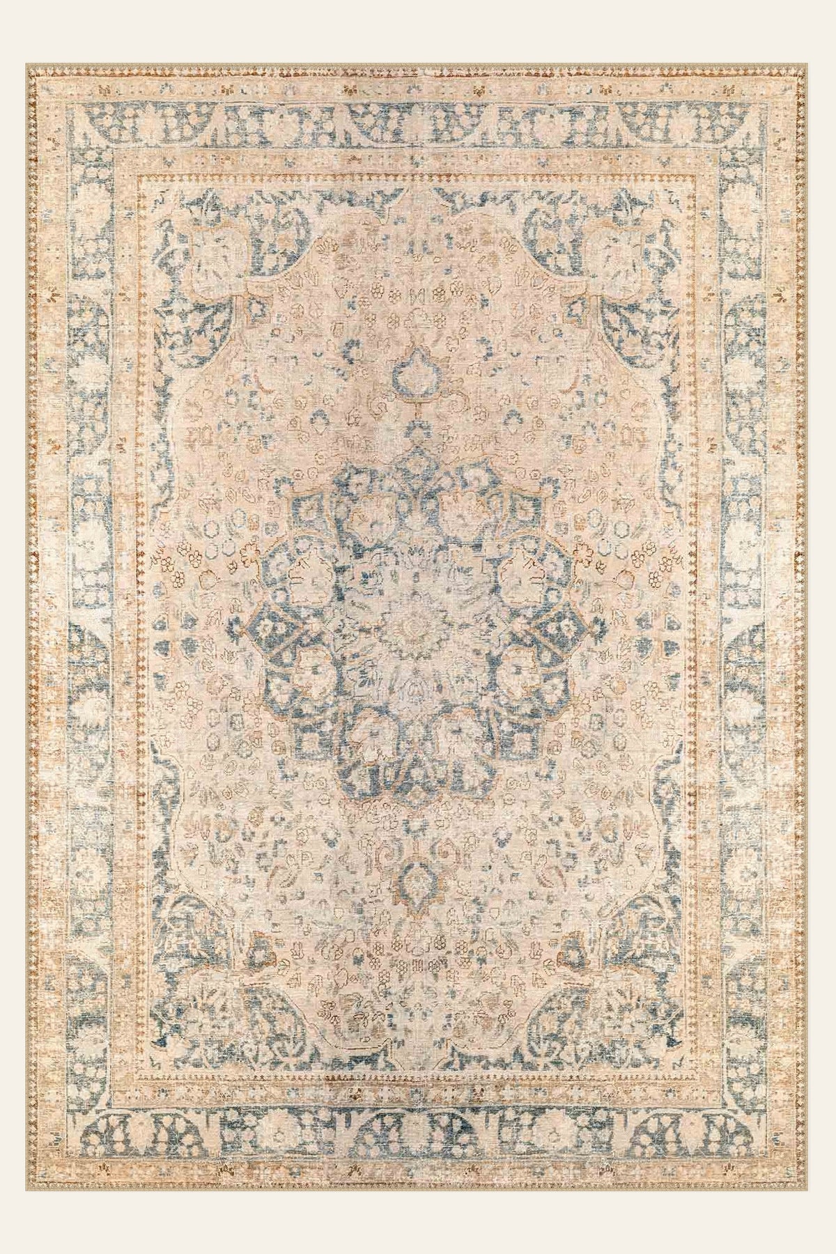 Porcelain Bloom washable rug, rectangle shape, top view