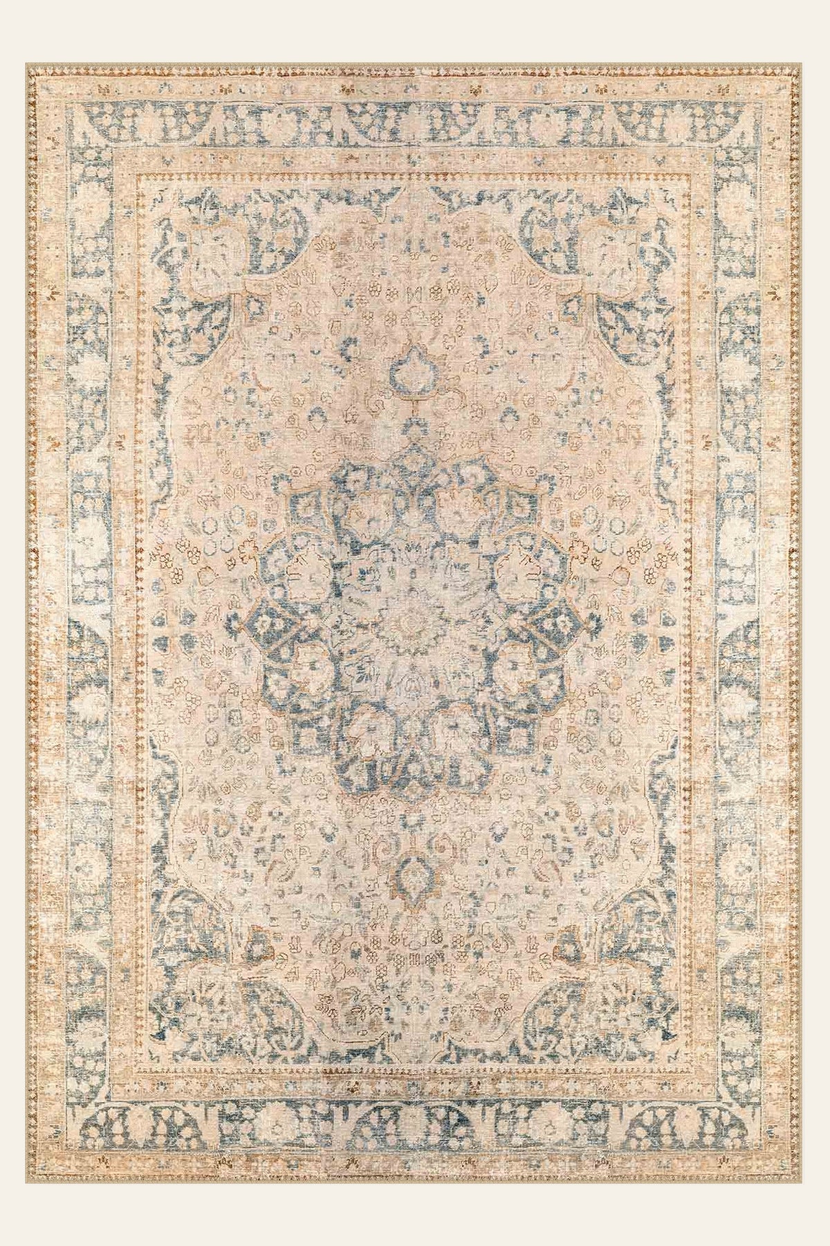 Tapis lavable Porcelain Bloom, forme rectangulaire, vu de dessus