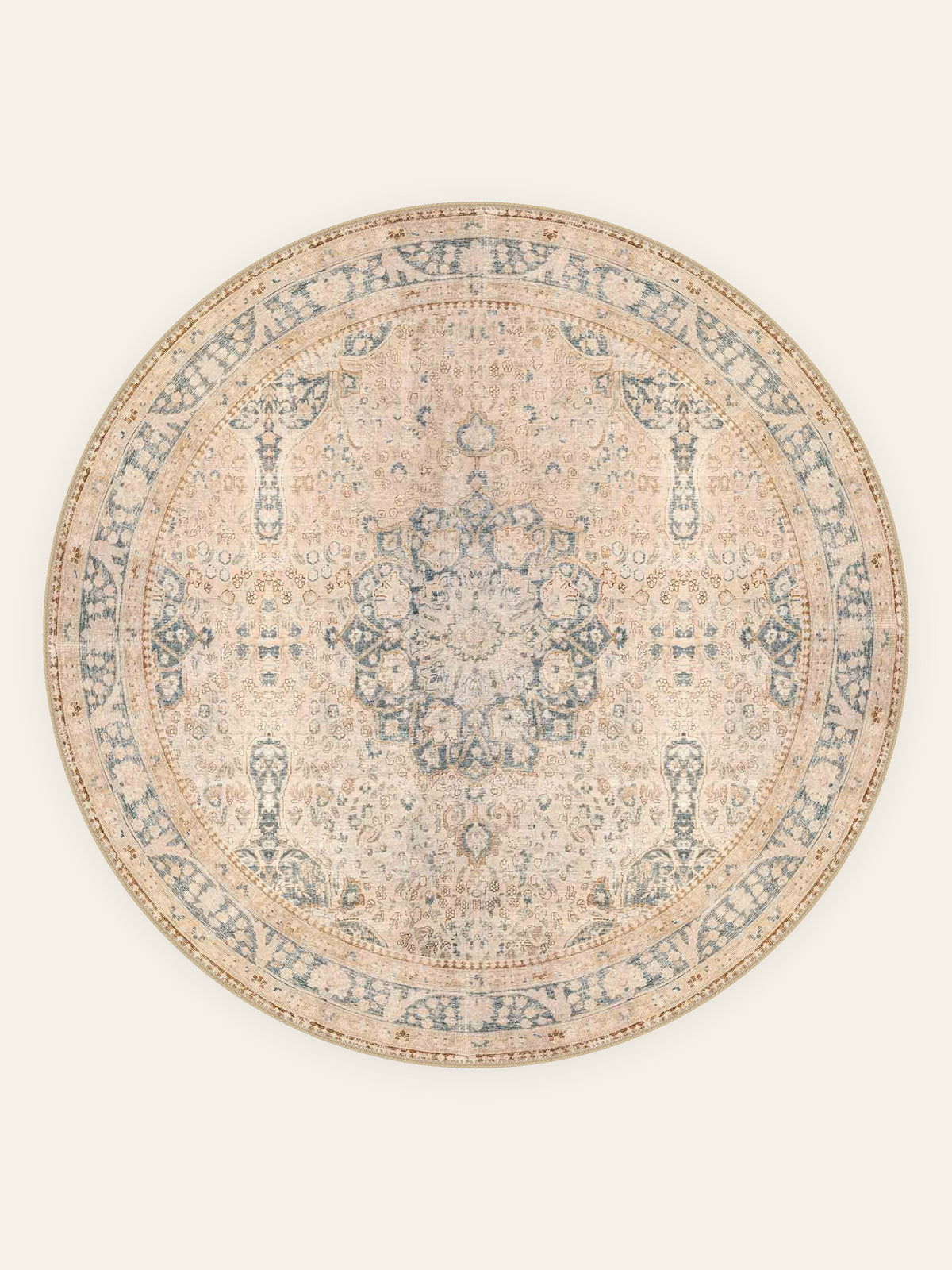 Porcelain Bloom washable rug, round shape, top view